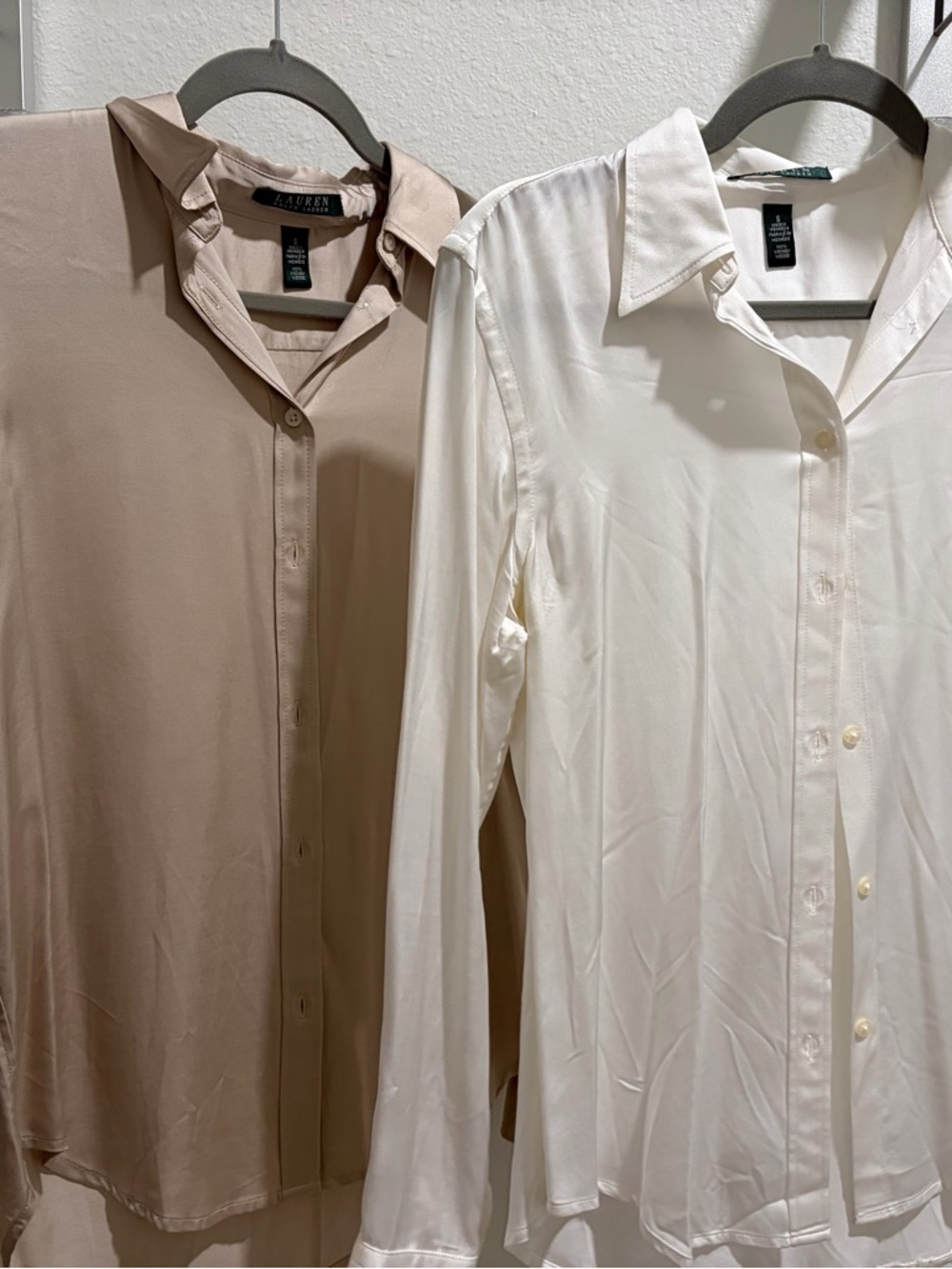 Lauren Ralph Lauren Beige and White Button-Down Shirts - Pair